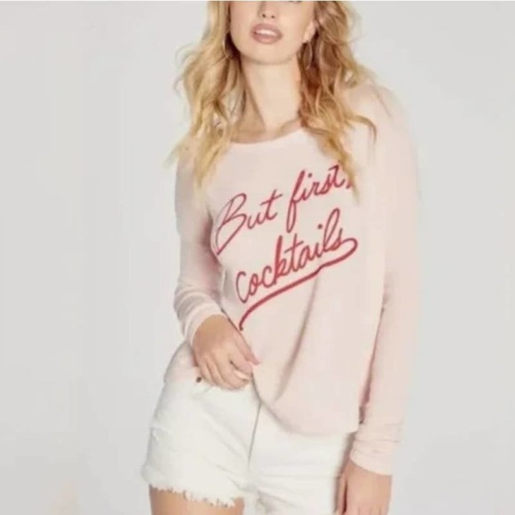 Wildfox But First Cocktails Sweatshirt M Pale Pink Pullover - Picture 8 of 8